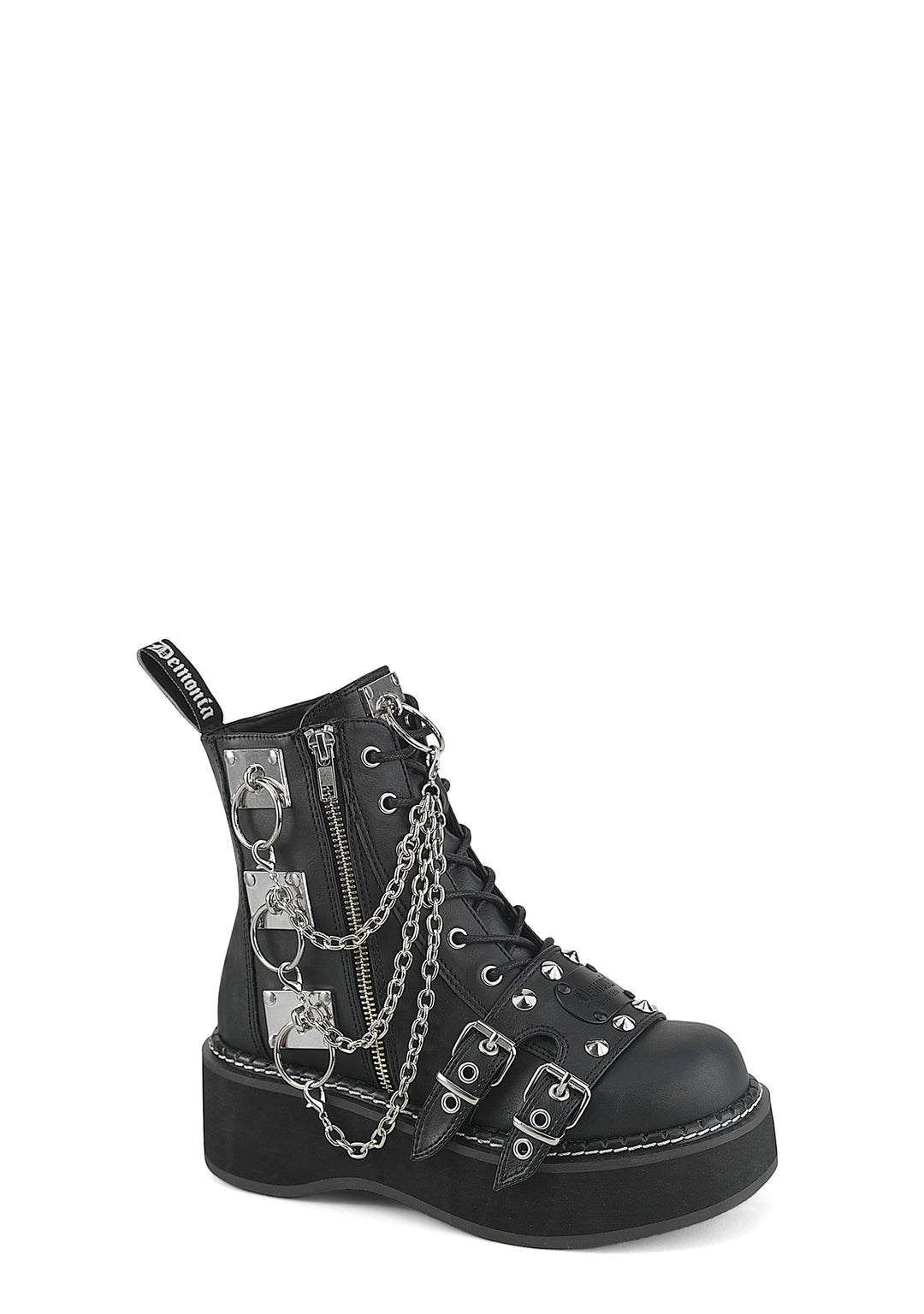 Demonia Emily-57 Platform Ankle Boots With Chains - Black