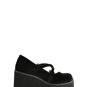 Demonia Kera-10 Criss Cross Bat Buckle Platform Mary Janes - Black