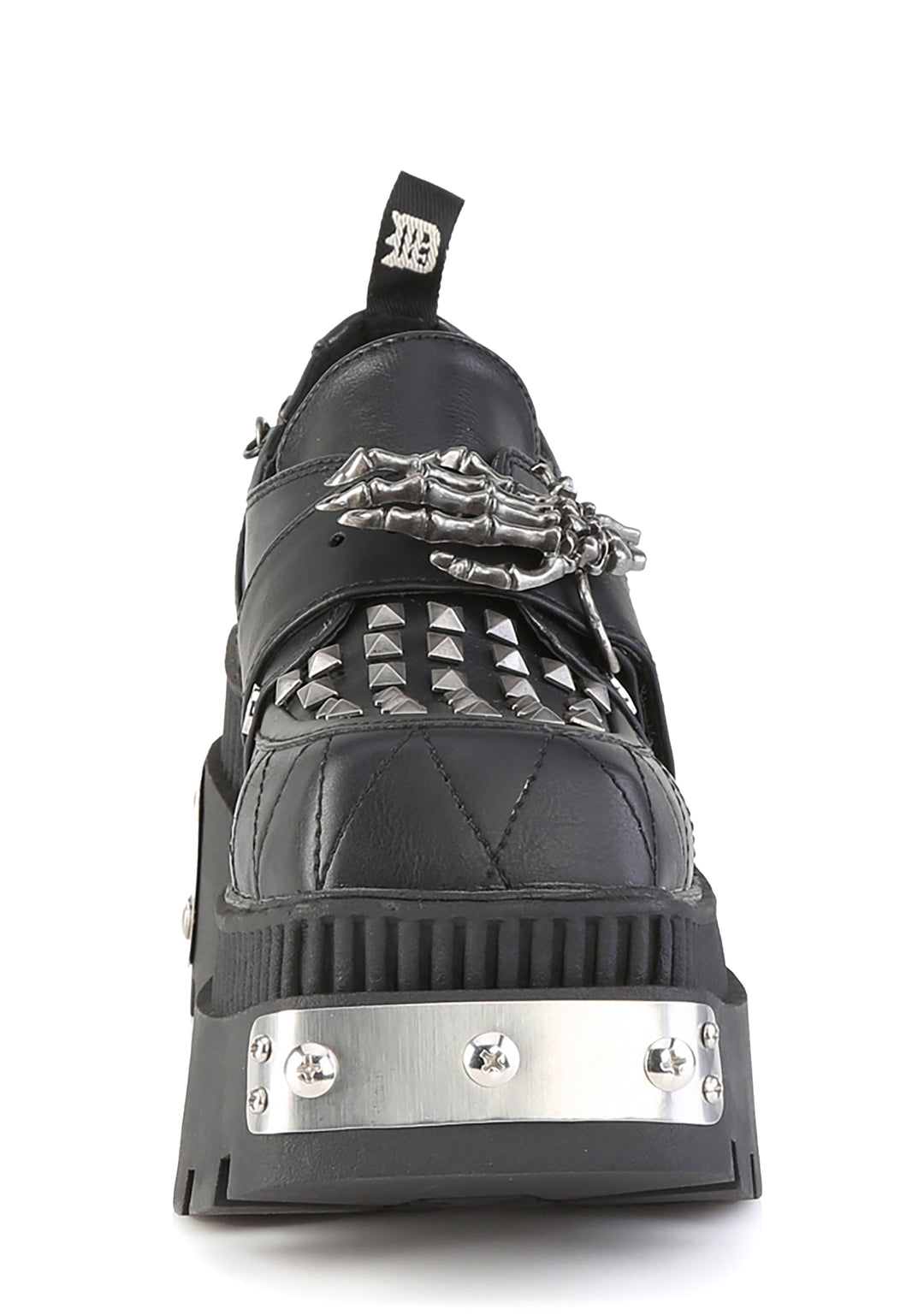 Demonia Wrath-42 Skeleton Hand Platform Loafers With Chain Details - Black - Image 2