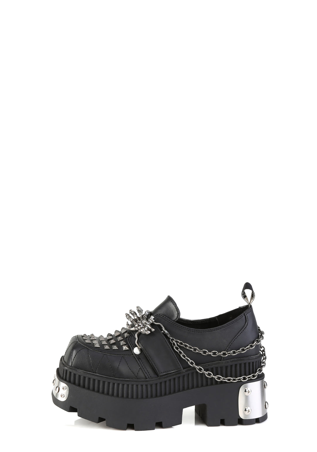Demonia Wrath-42 Skeleton Hand Platform Loafers With Chain Details - Black - Image 4