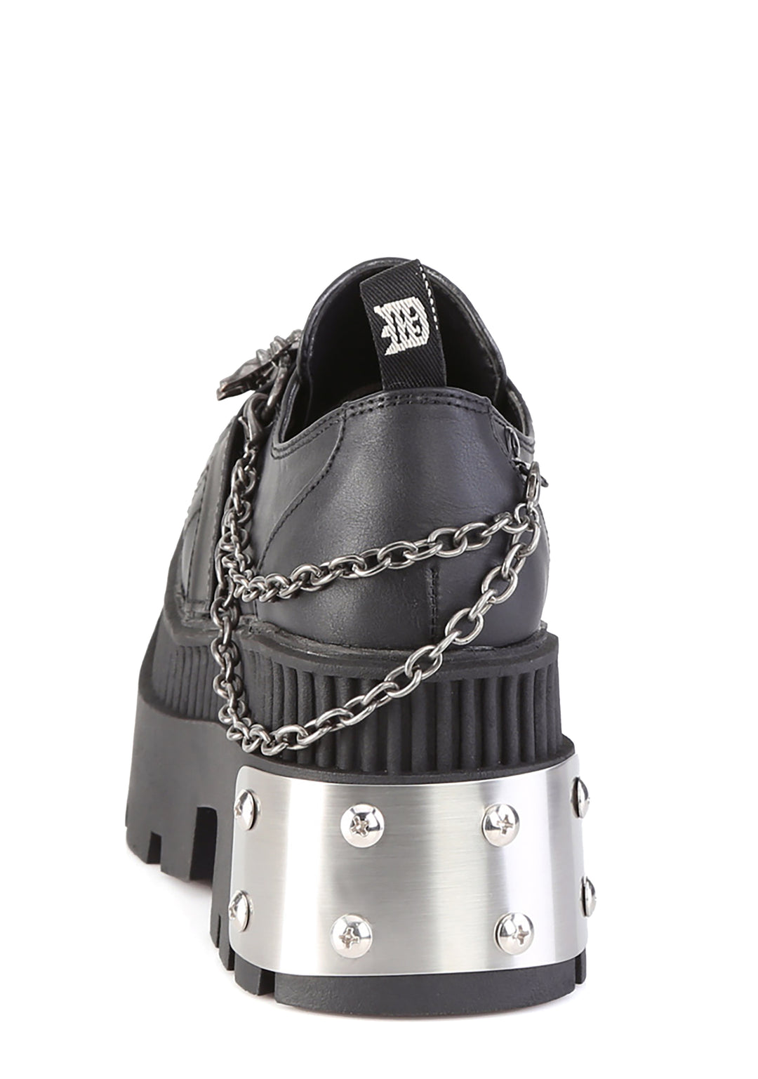 Demonia Wrath-42 Skeleton Hand Platform Loafers With Chain Details - Black - Image 5