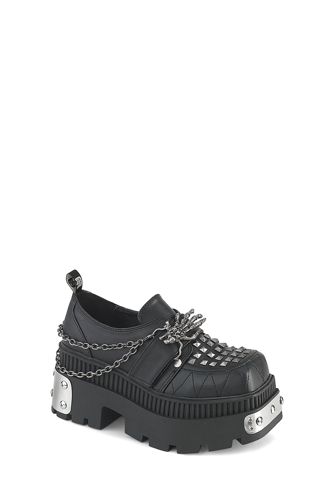 Demonia Wrath-42 Skeleton Hand Platform Loafers With Chain Details - Black - Image 3