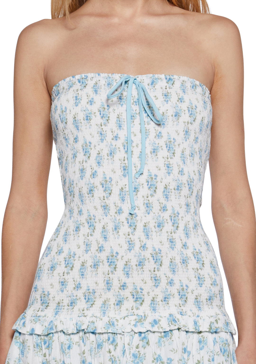 Womens Sexy Spring Floral Strapless Mini Dress - Blue - Image 5
