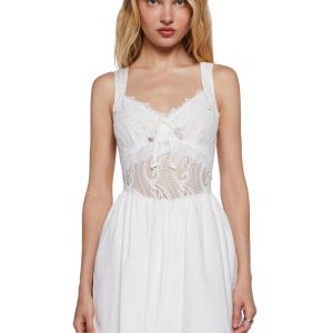 Womens Spring Lace Dress With Open Back - White