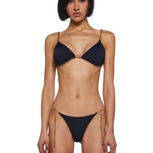 Womens Sexy Summer Chain Bikini Set With Star Charms - Black