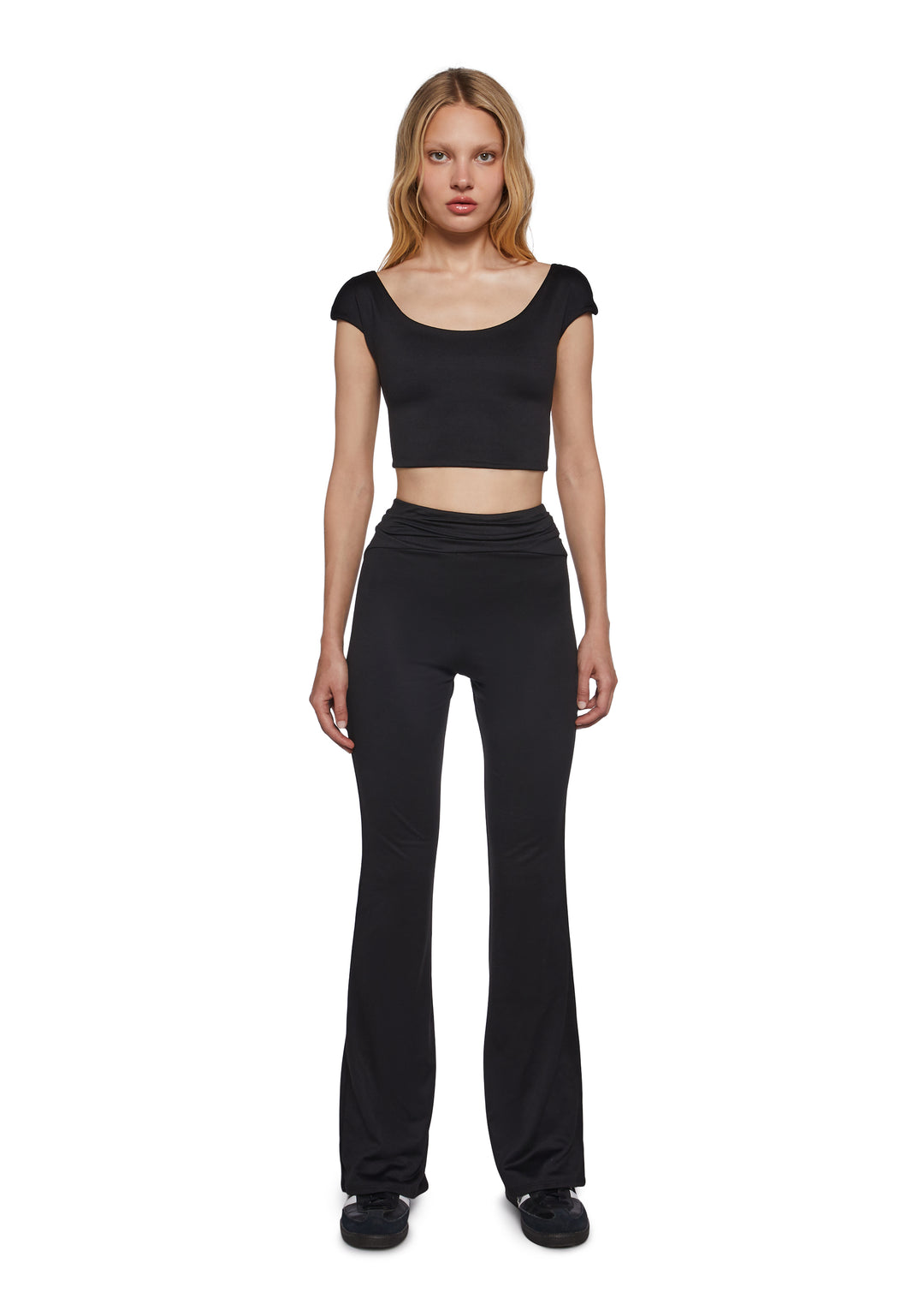 Womens Lounge Workout Crop Top And Pants Set - Black