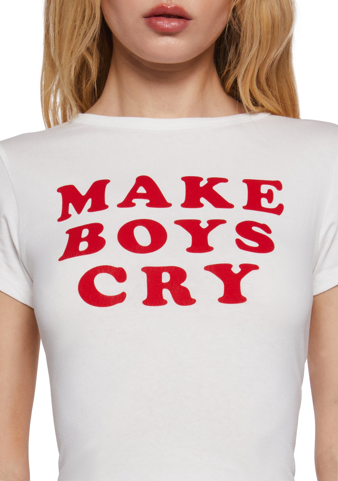 Make Boys Cry Graphic Crop Tee - White - Image 5