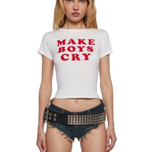 Make Boys Cry Graphic Crop Tee - White