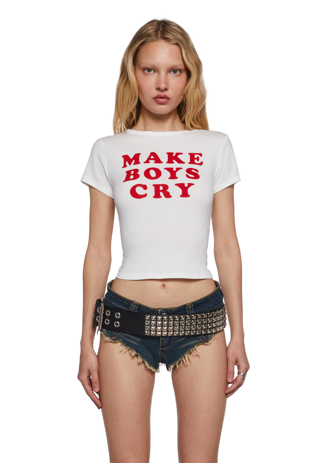 Make Boys Cry Graphic Crop Tee - White