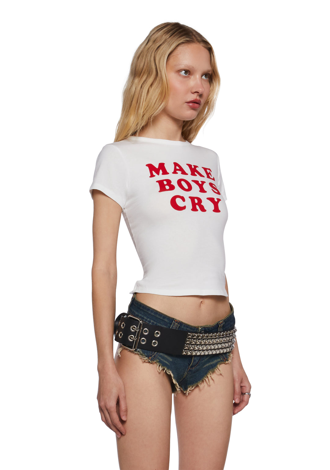 Make Boys Cry Graphic Crop Tee - White - Image 3