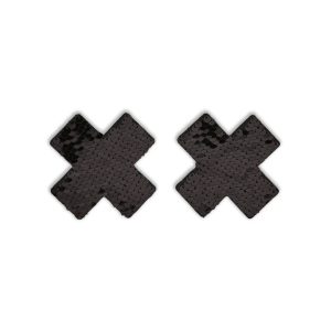 Neva Nude Sequin X Shape Pasties - Black
