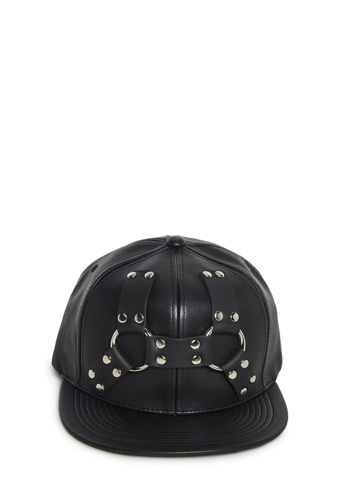 Funk Plus Vegan Leather Baseball Hat With O-Ring Harness - Black - Image 7