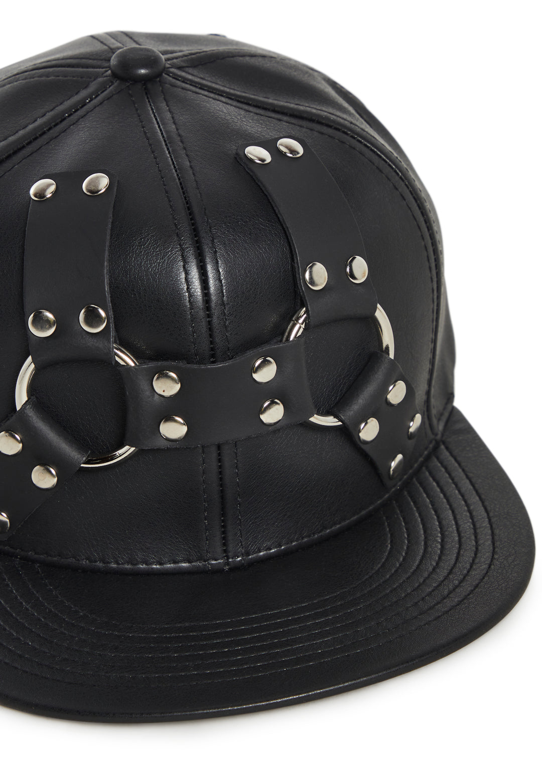 Funk Plus Vegan Leather Baseball Hat With O-Ring Harness - Black - Image 6