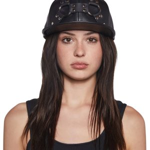 Funk Plus Vegan Leather Baseball Hat With O-Ring Harness - Black