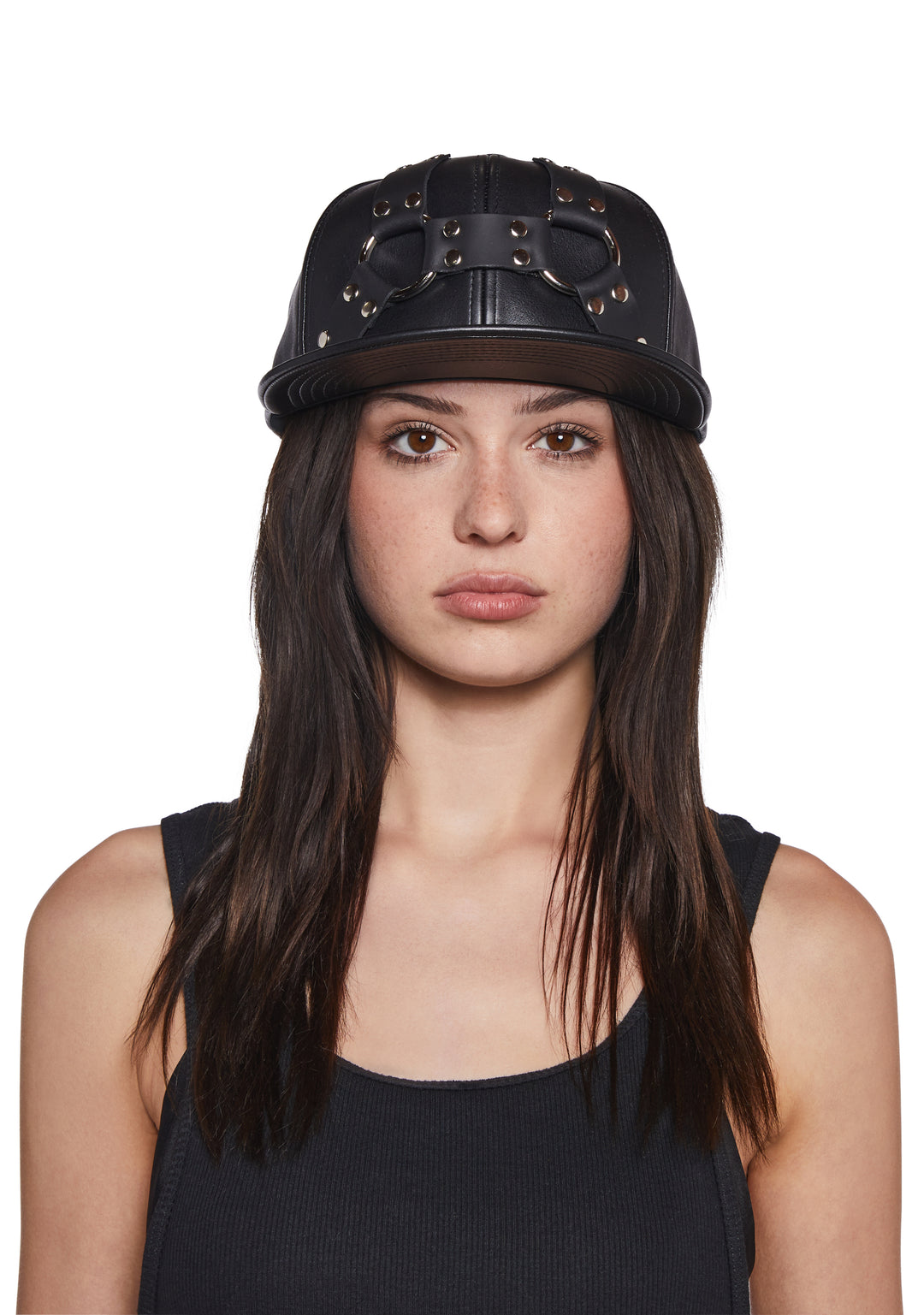 Funk Plus Vegan Leather Baseball Hat With O-Ring Harness - Black
