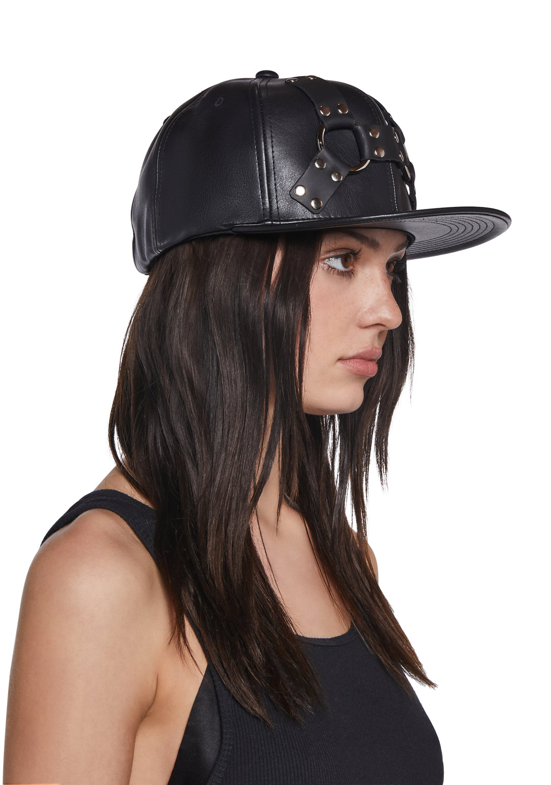 Funk Plus Vegan Leather Baseball Hat With O-Ring Harness - Black - Image 2