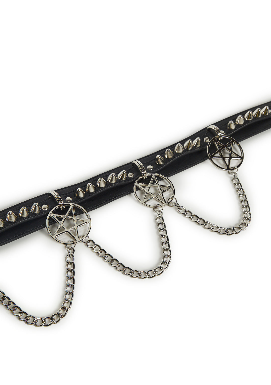 Funk Plus Vegan Leather Pentagram Belt With Chain And Conical Studs - Black - Image 6