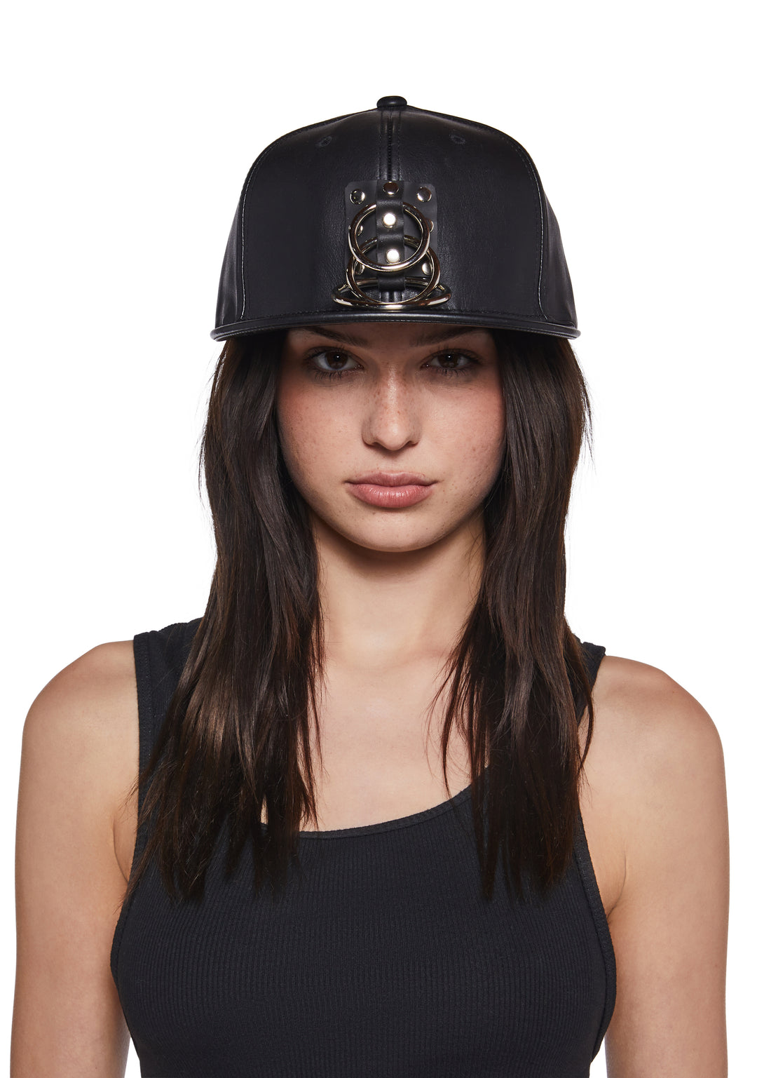 Funk Plus Vegan Leather Baseball Hat With O-Rings - Black