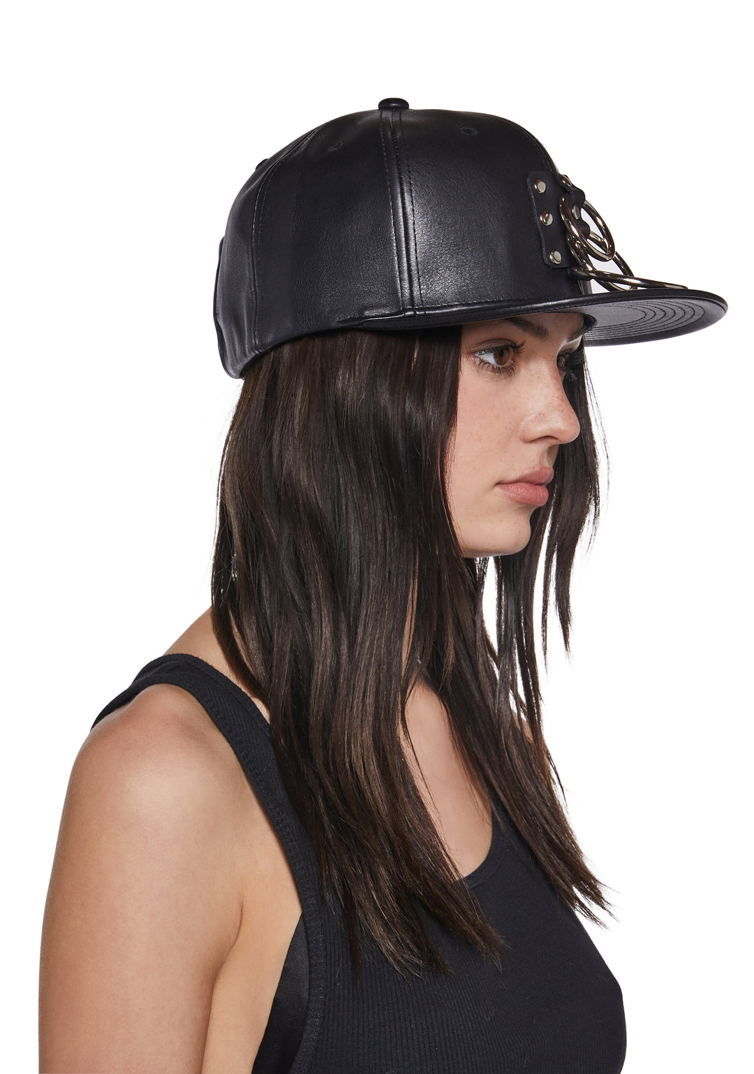 Funk Plus Vegan Leather Baseball Hat With O-Rings - Black - Image 2