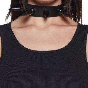 Funk Plus Vegan Leather XL Spiked Choker With Buckle Closure - Black