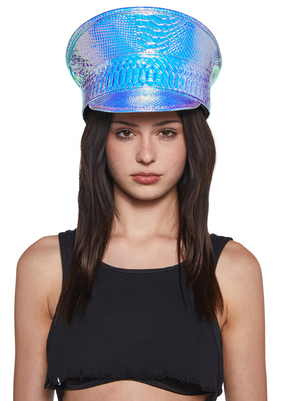 Funk Plus Iridescent Snake Vinyl Captain Police Hat - Silver