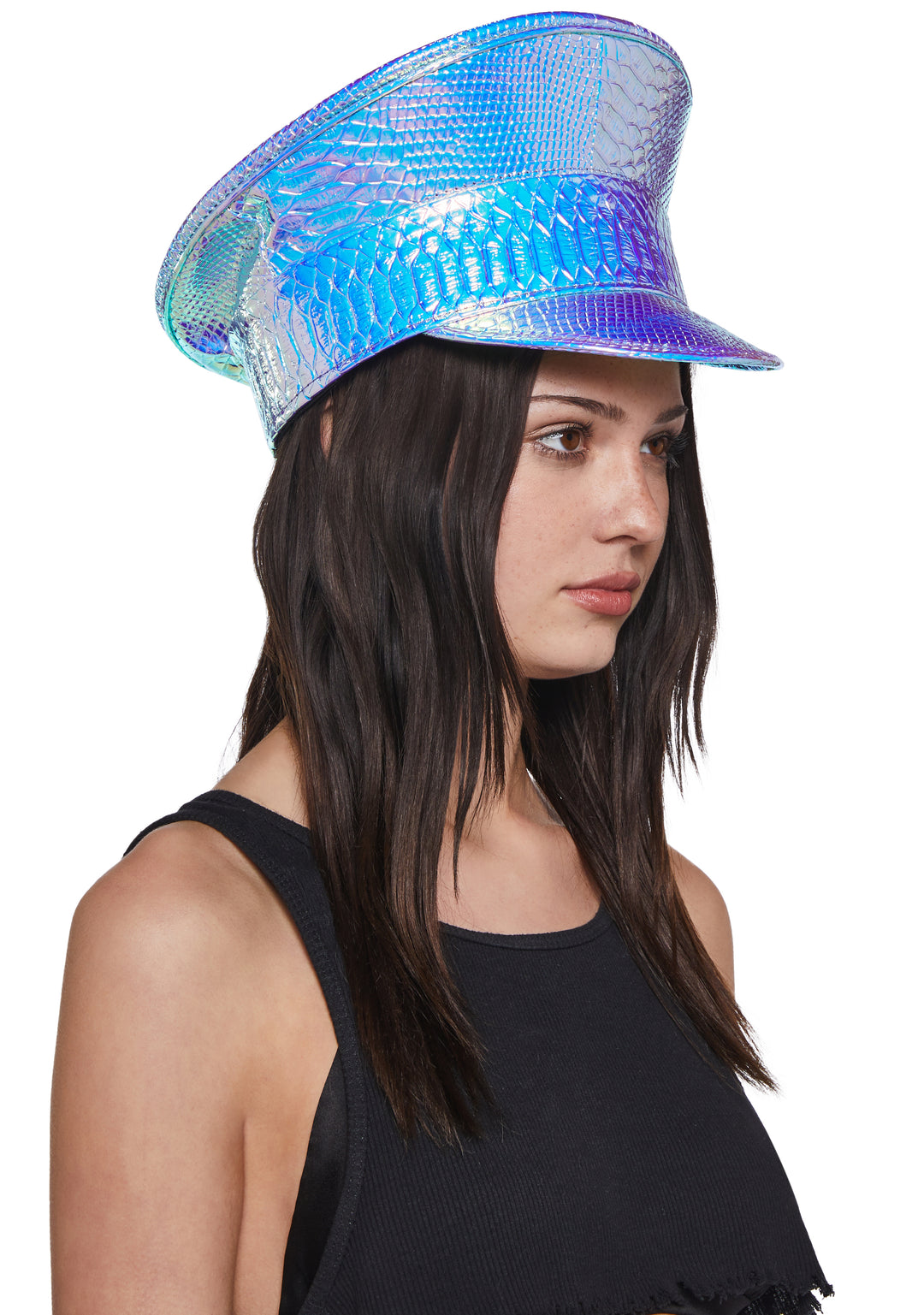 Funk Plus Iridescent Snake Vinyl Captain Police Hat - Silver - Image 2