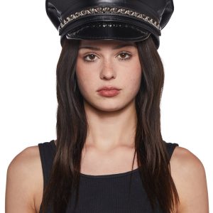 Funk Plus Pyramid Studded Police Captain Hat - Black