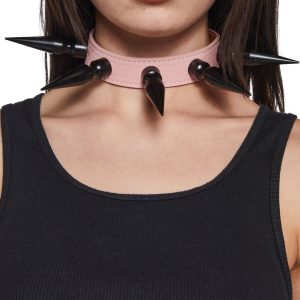 Funk Plus Patent Vinyl Spiked Collar - Pink