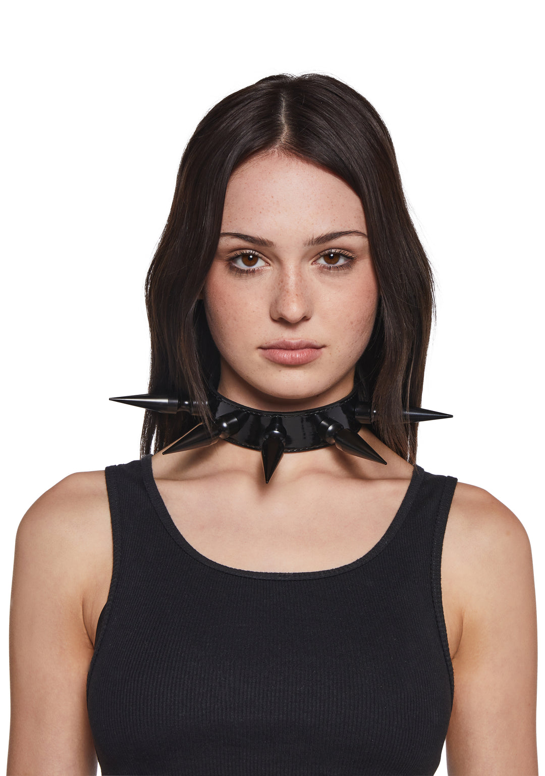 Funk Plus Patent Vinyl Spiked Collar - Black - Image 2