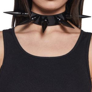 Funk Plus Patent Vinyl Spiked Collar - Black