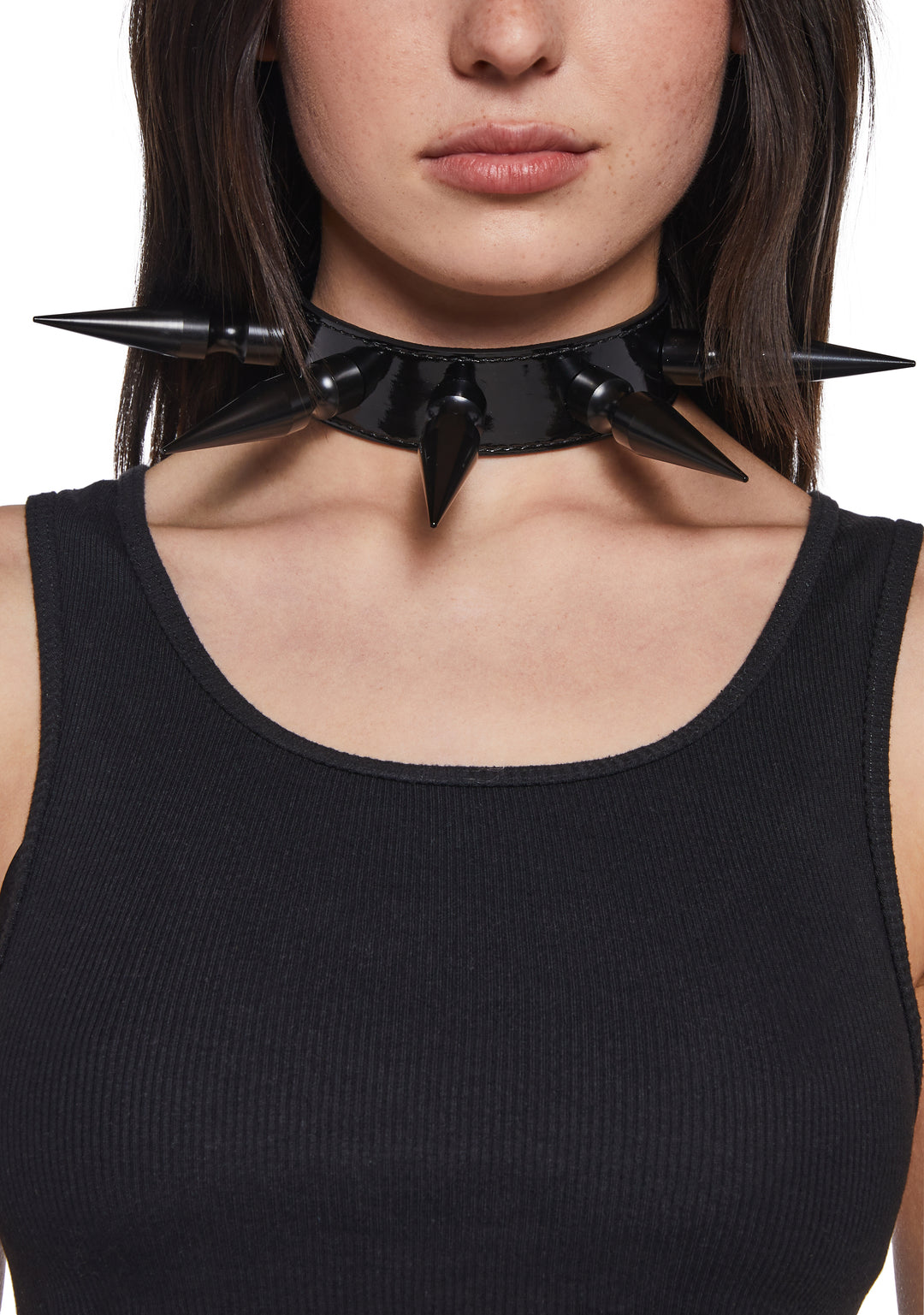 Funk Plus Patent Vinyl Spiked Collar - Black
