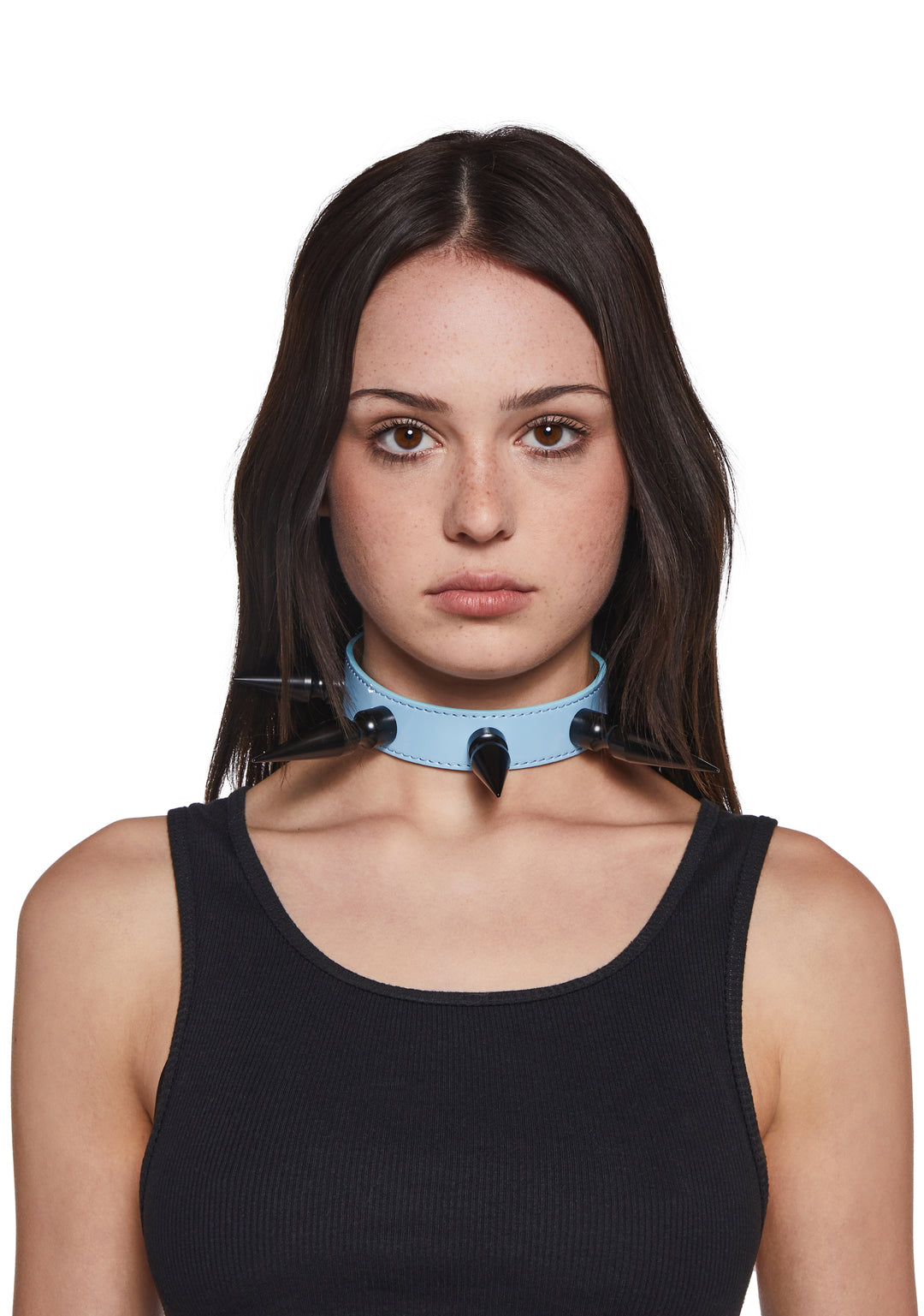 Funk Plus Vegan Leather XL Spiked Choker With Buckle Closure - Blue - Image 2