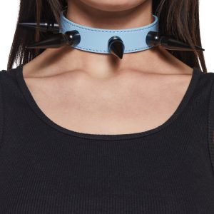 Funk Plus Vegan Leather XL Spiked Choker With Buckle Closure - Blue