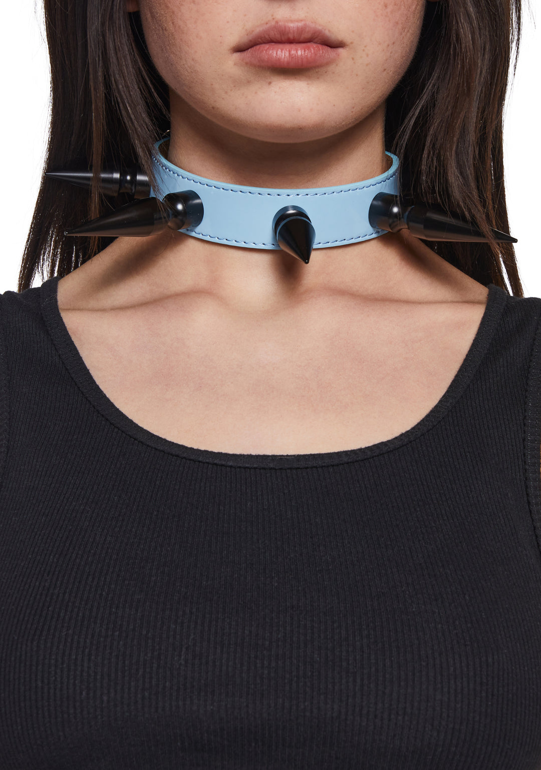 Funk Plus Vegan Leather XL Spiked Choker With Buckle Closure - Blue