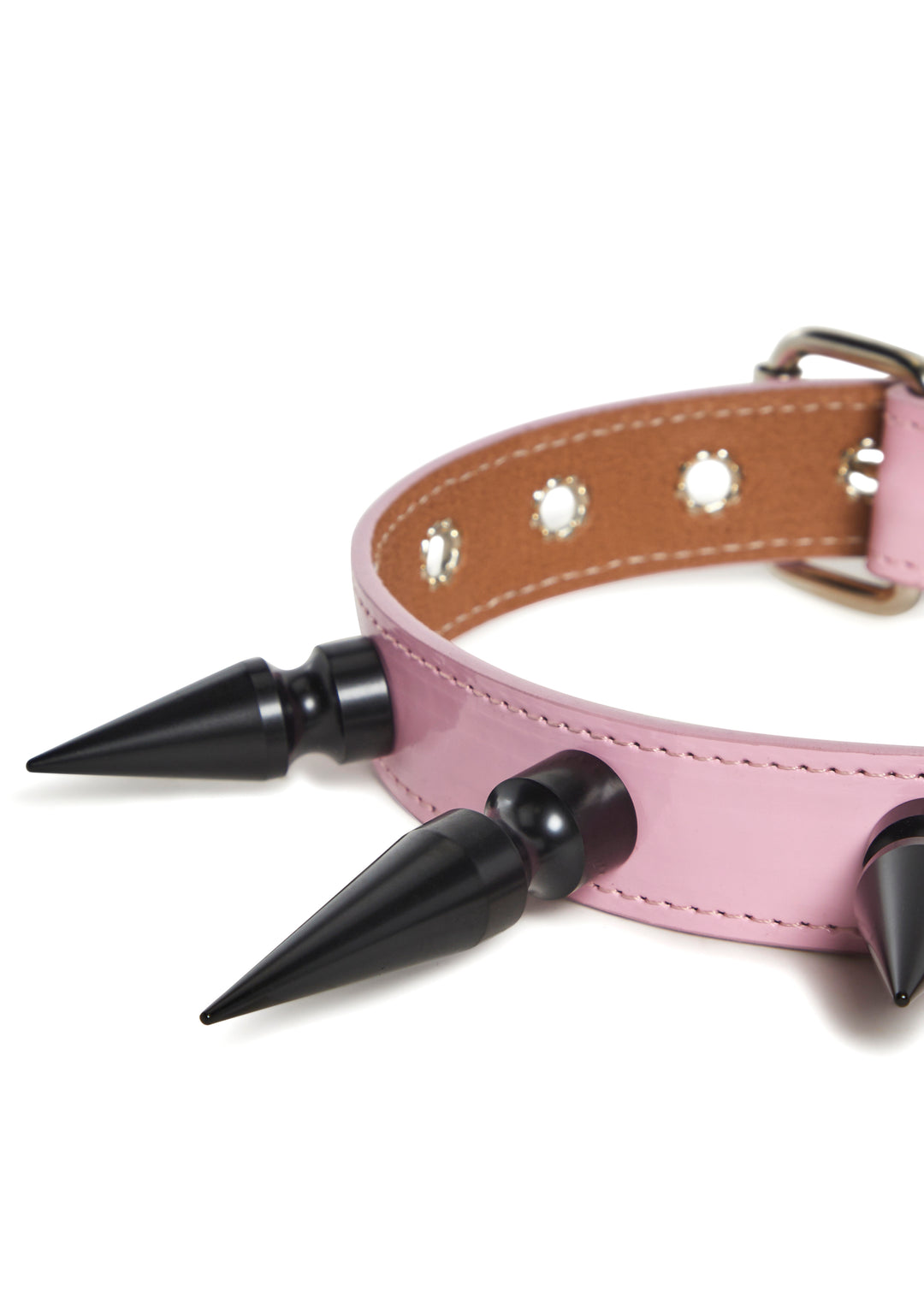Funk Plus Vegan Leather XL Spiked Choker With Buckle Closure - Pink - Image 3