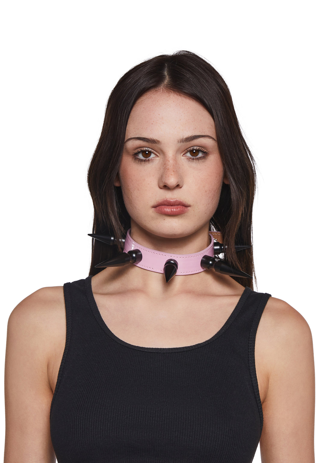 Funk Plus Vegan Leather XL Spiked Choker With Buckle Closure - Pink - Image 2