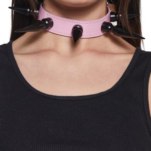 Funk Plus Vegan Leather XL Spiked Choker With Buckle Closure - Pink
