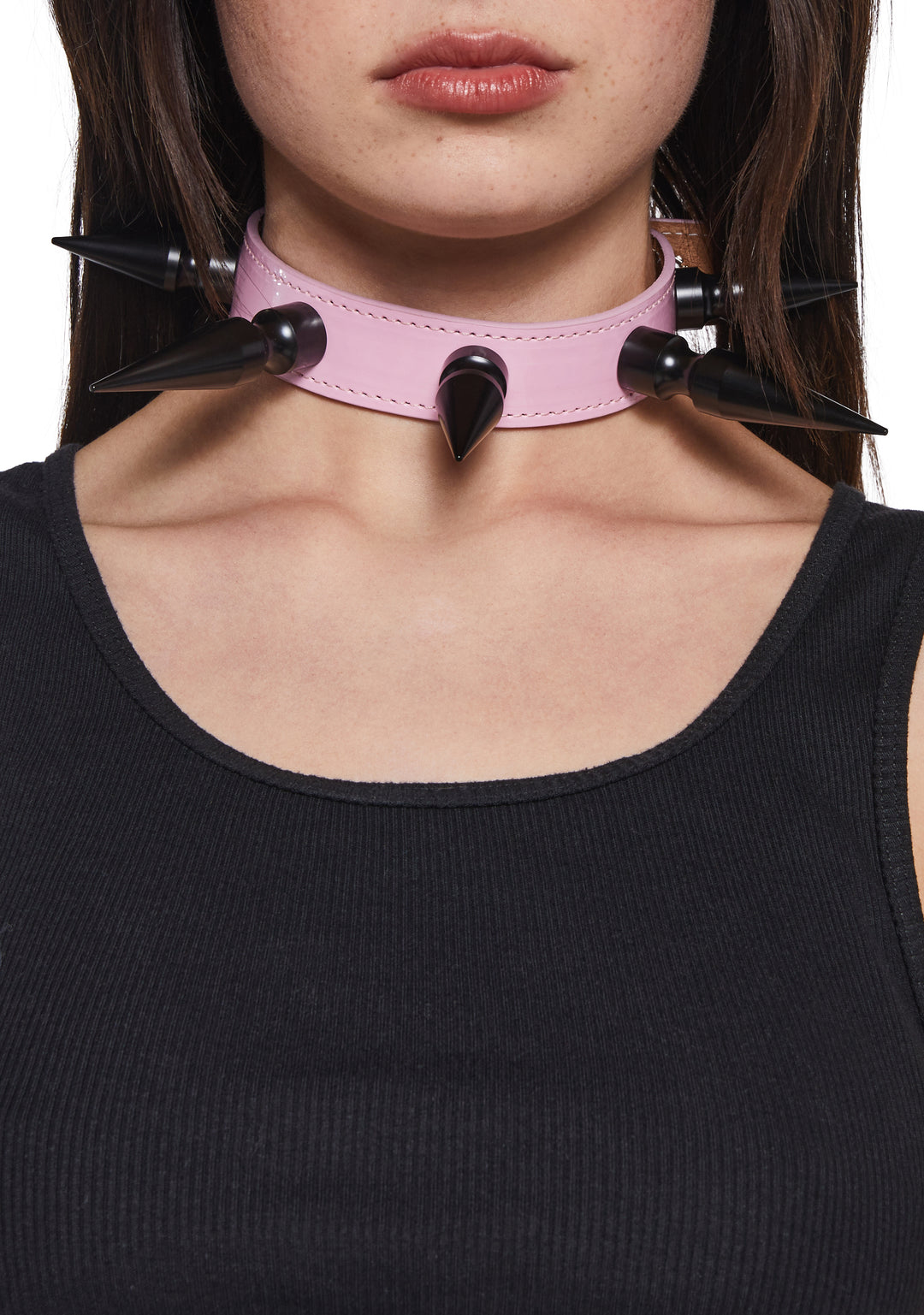Funk Plus Vegan Leather XL Spiked Choker With Buckle Closure - Pink