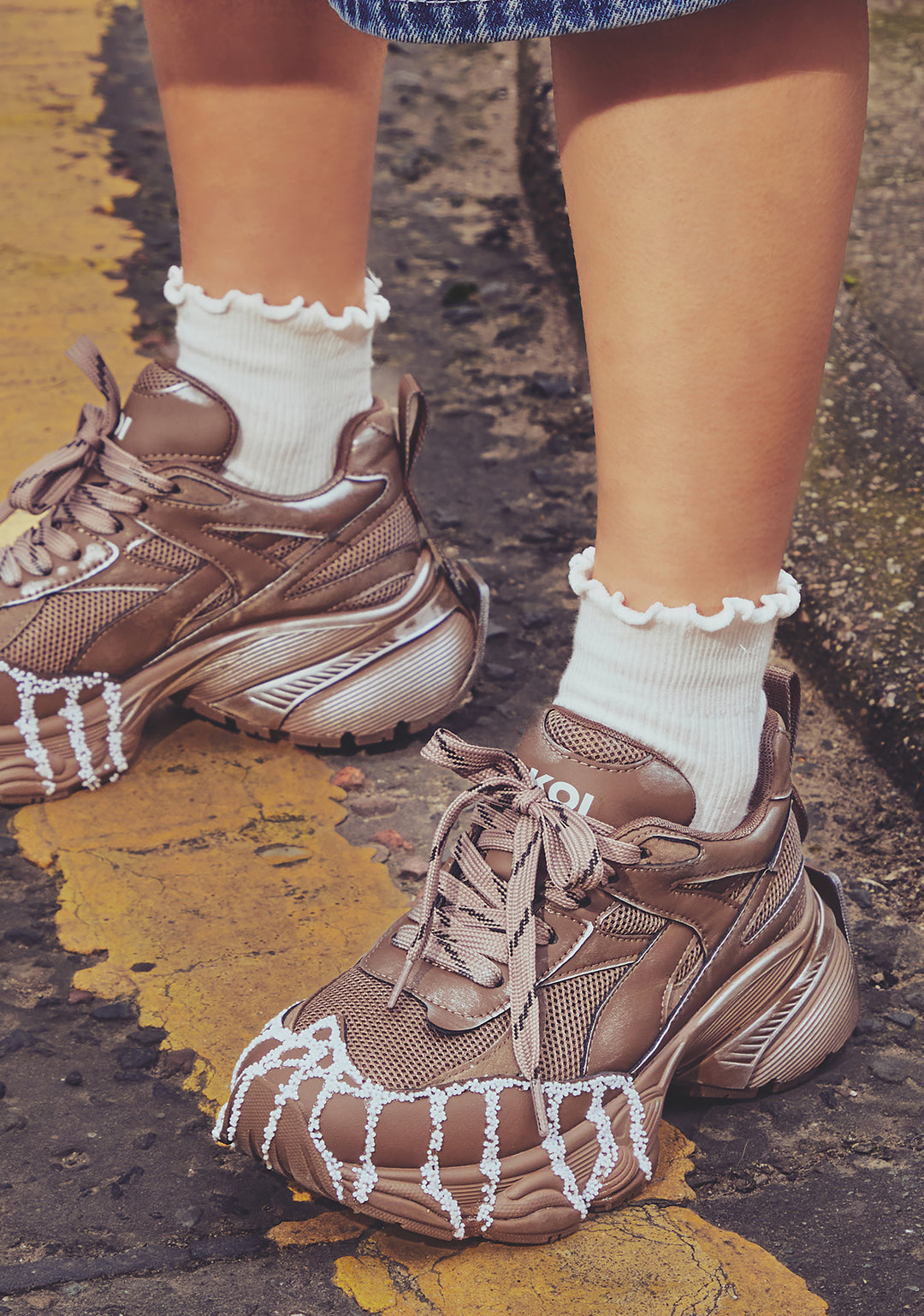 Koi Footwear Forest Lines Mega Chunky Trainers With Gravel - Beige - Image 6