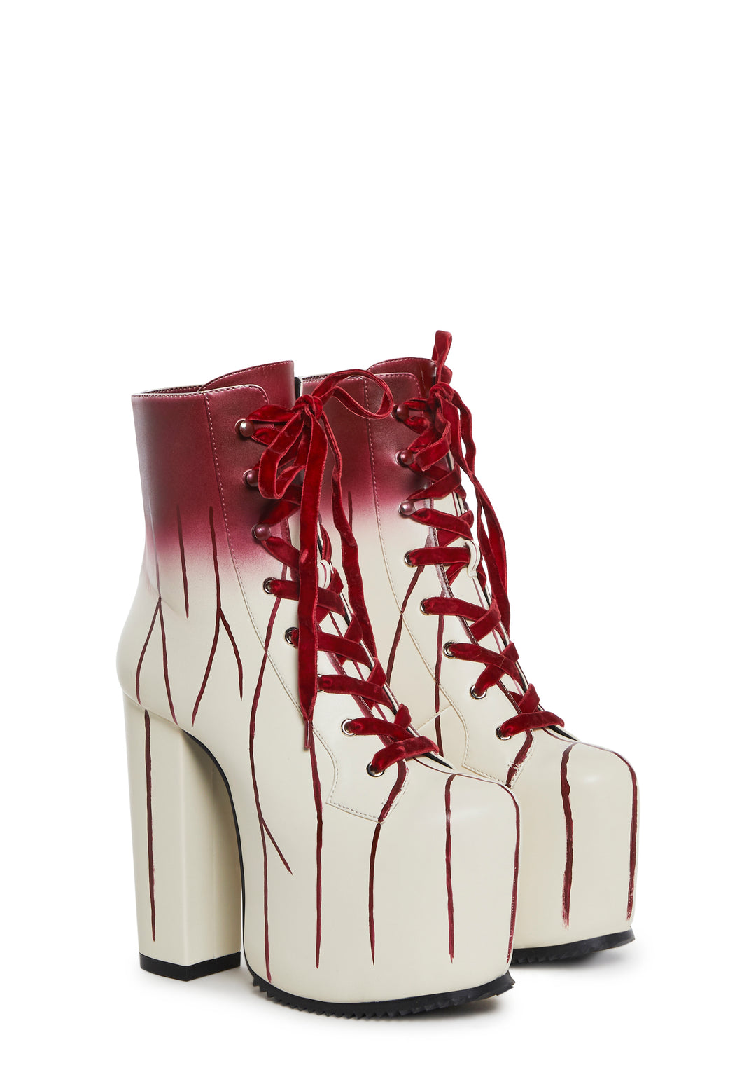 Red Carrie Bloody Prom Queen Platform Booties - Image 3