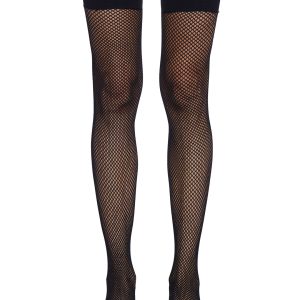 Thigh High Back Seam Fishnet Stockings - Black