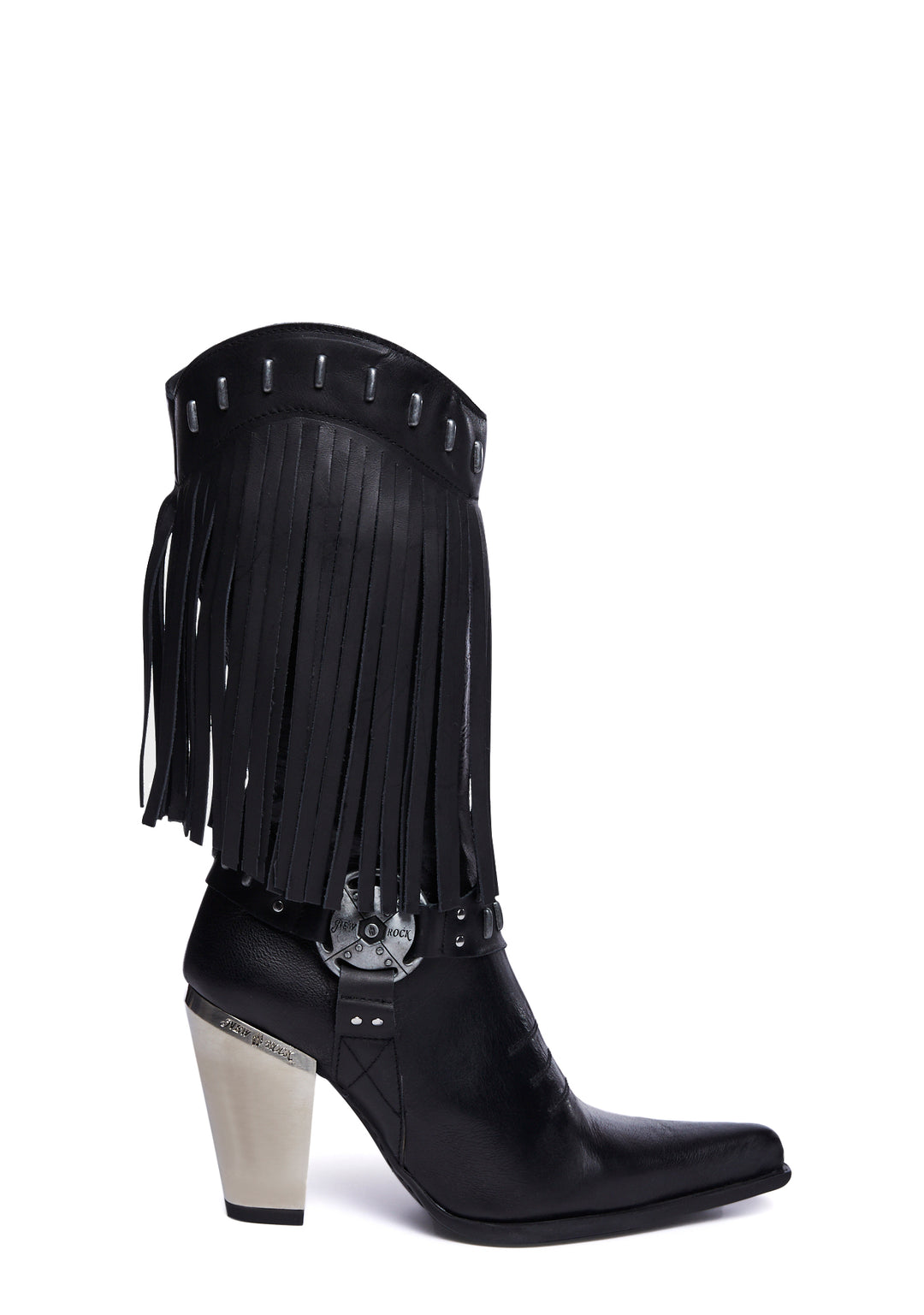 New Rock Fringe Cowboy Boots - Black