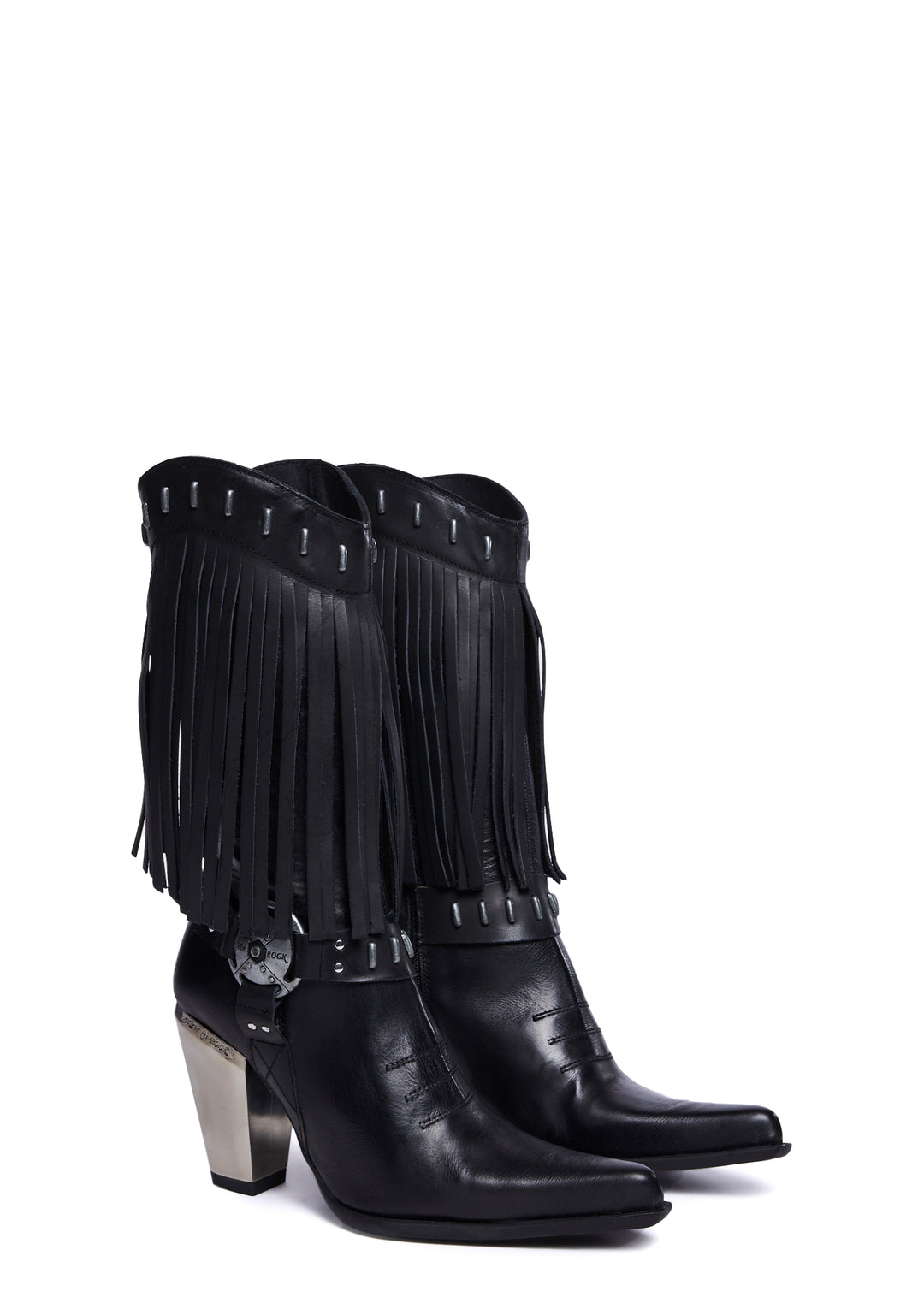 New Rock Fringe Cowboy Boots - Black - Image 3