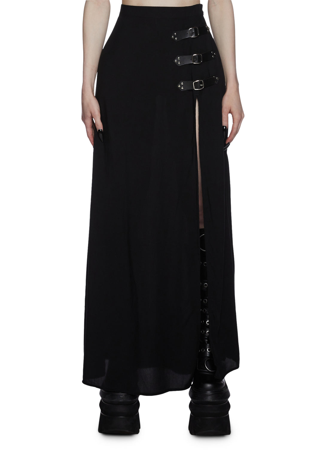 Widow Buckle Slit Maxi Skirt