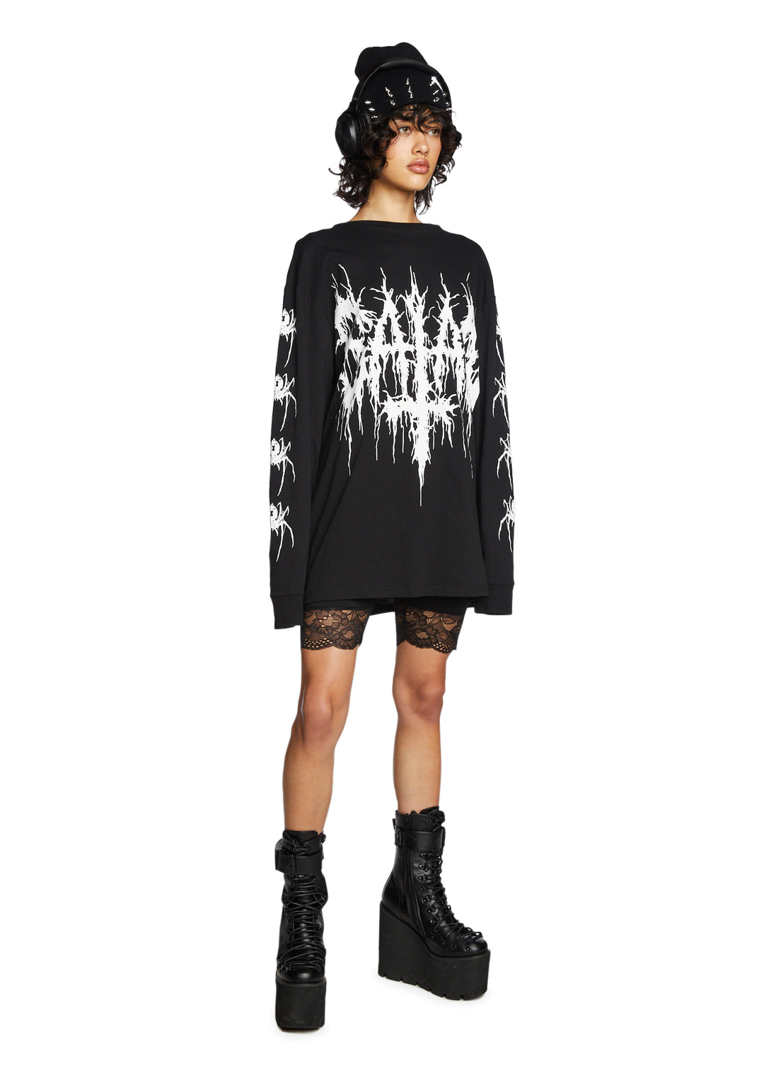 Current Mood Lace Trim Biker Shorts - Black - Image 2