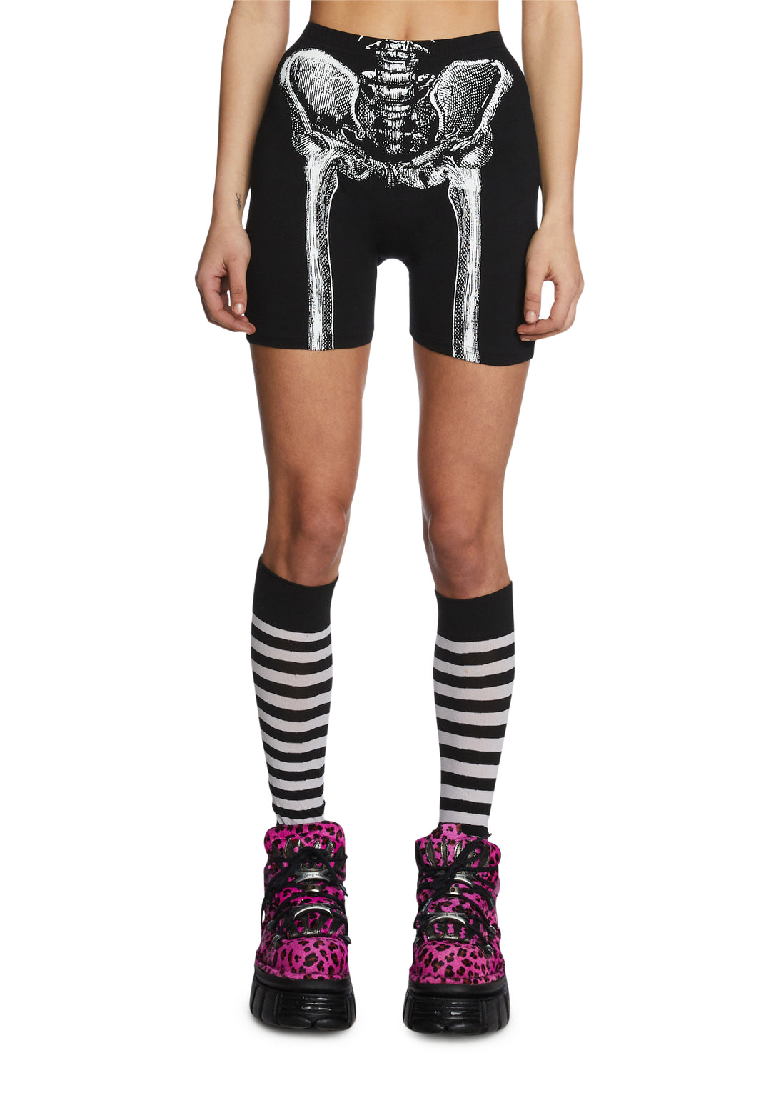 Trickz N Treatz Skeleton Print Biker Shorts - Black