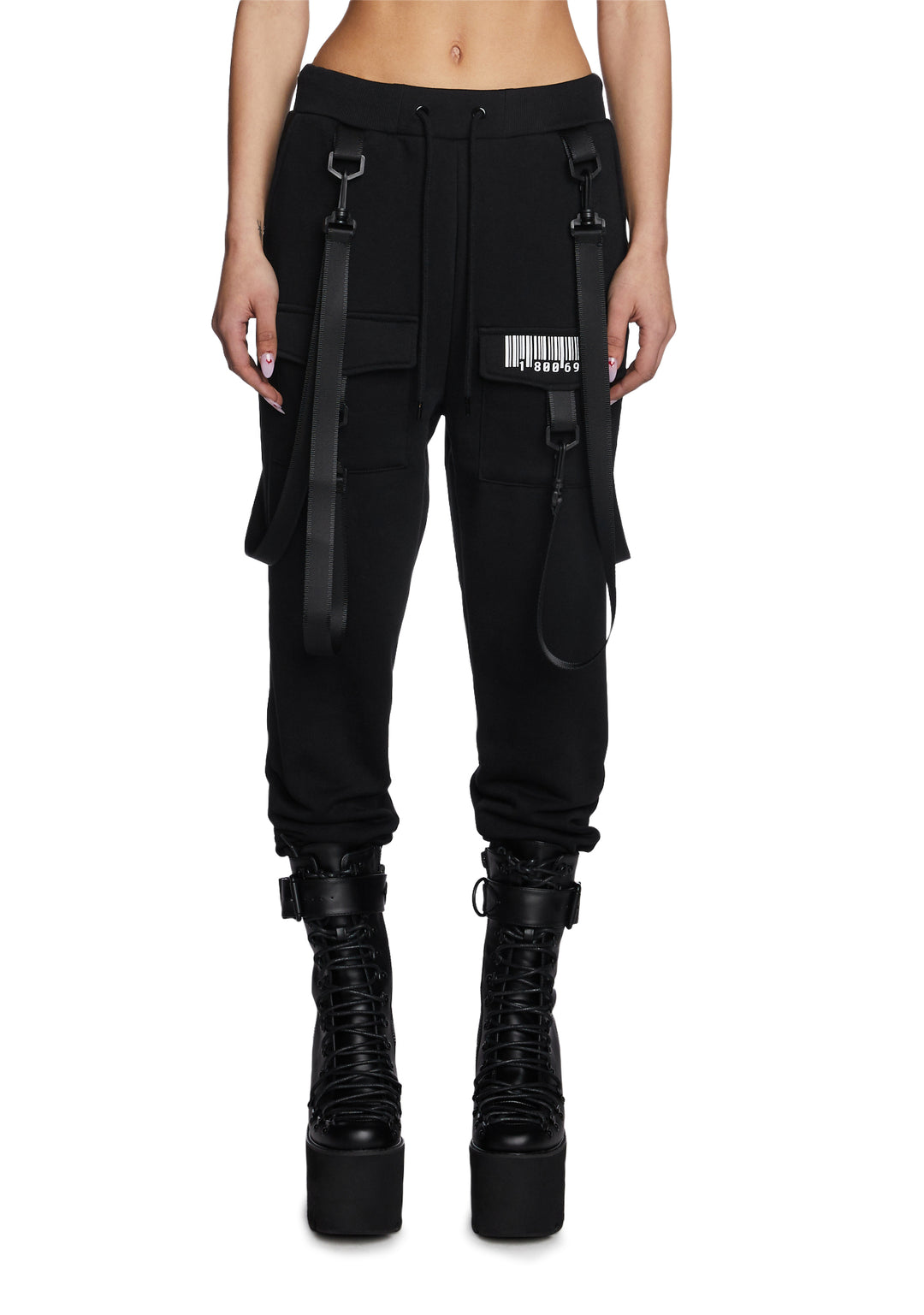 Club Exx Barcode Print Cargo Joggers - Black