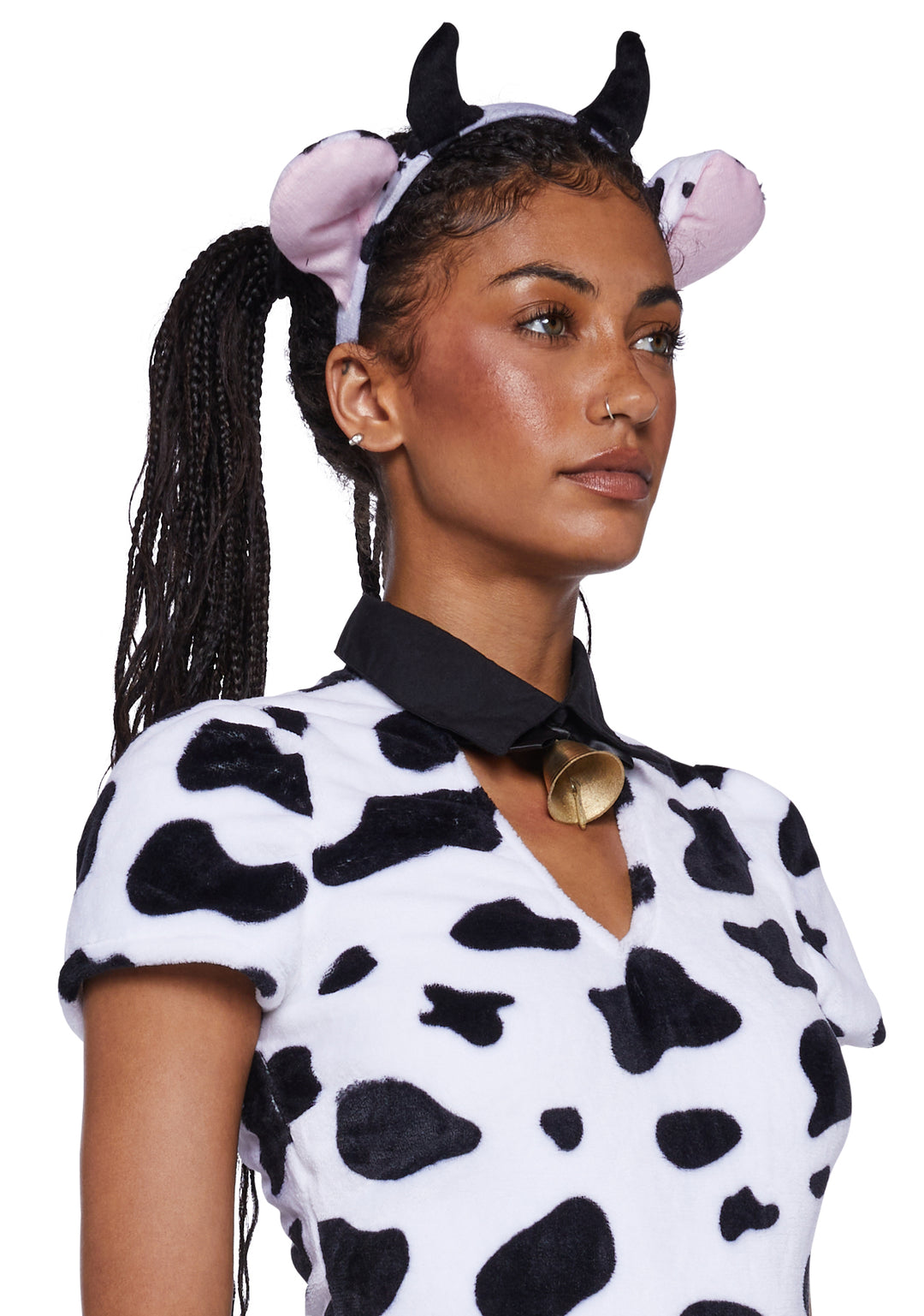 Cow Sexy Womens Halloween Costume Bodysuit Set - Black - Image 6