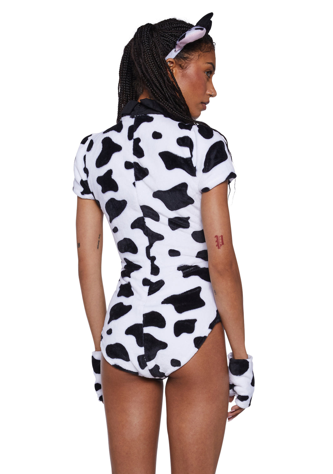 Cow Sexy Womens Halloween Costume Bodysuit Set - Black - Image 4