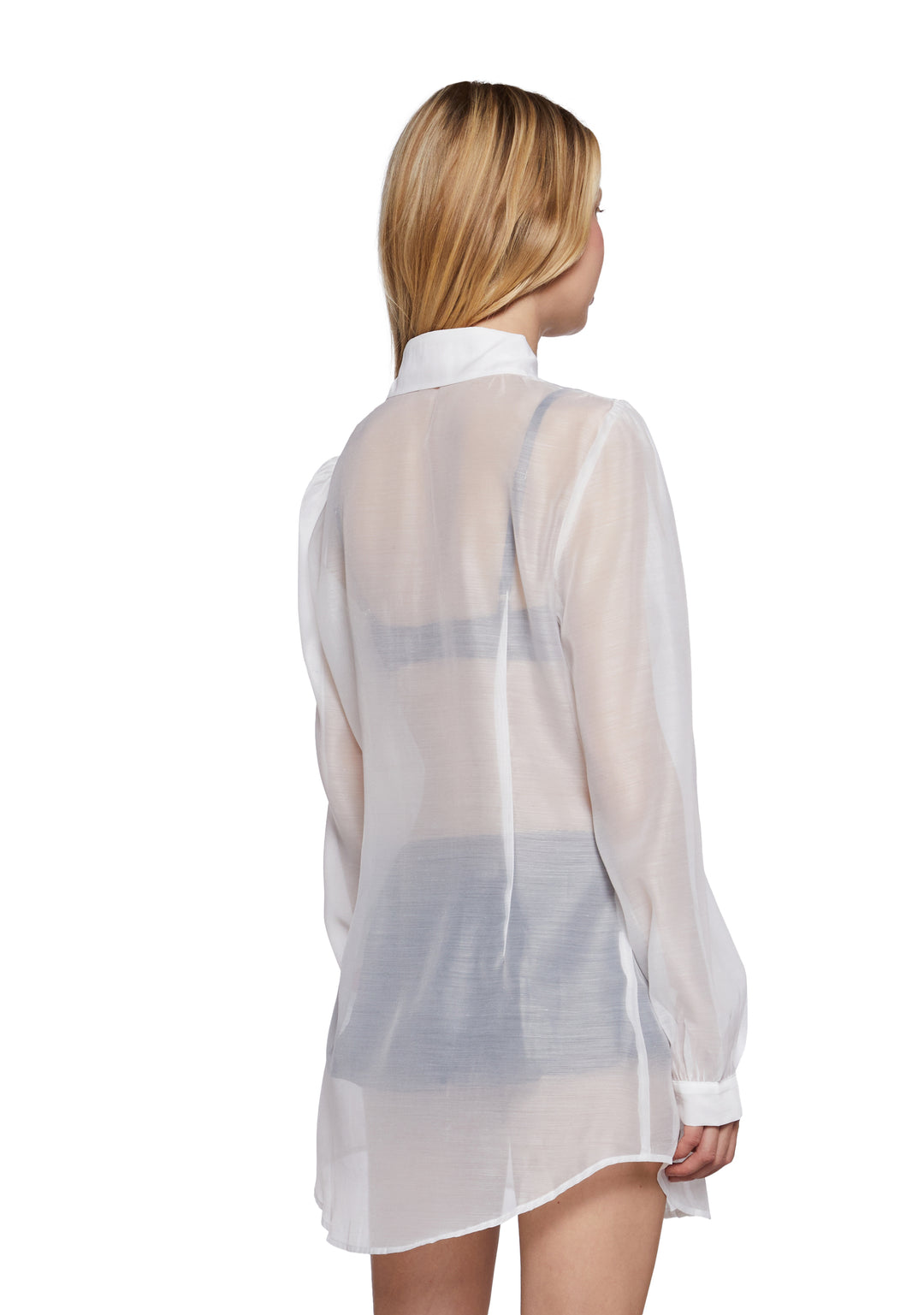 Sugar Thrillz Ruffle Trim Sheer Button Up Shirt - White - Image 4